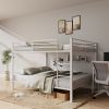 Full Over Full Bunk Bed, Heavy Duty Metal Bunk Bed Frame with Built-in Ladder and Safety Guard Rail, Low Metal Bunk Bed Frame for Kids