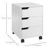 3 Drawer File Cabinet, Mobile Vertical Filing Cabinet with Wheels, Printer Stand with Storage for Home Office, White