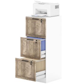 3 Drawer Filing Cabinet, Farmhouse File Cabinet with Lock, Adjustable Hanging Rails for A4 Letter Size Files, White
