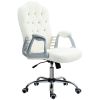 Teddy Fleece Computer Chair, Button Tufted Desk Chair with Swivel Wheels, Adjustable Height White