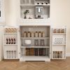 White Buffet Cabinet with Hutch - Modern Farmhouse Kitchen Storage Sideboard with 2 Drawers & Barn Doors