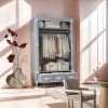Portable Wardrobe 67×35.4×17.7in (Gray) - Rolling Door, Hanging Rack, Non - Woven Fabric Storage & 3 Drawer Boxes, Tool - free Setup