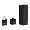 3 Piece Bedroom Set, London Armoire + 2 Leyva Nightstands, Black