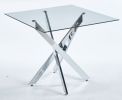 Dining Table with cross metal leg and tempered glass,Modern Space Saving Kitchen Table for Living Room,chrome legsSquare table,90x90x75cm