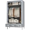 Portable Wardrobe 67×35.4×17.7in (Gray) - Rolling Door, Hanging Rack, Non - Woven Fabric Storage & 3 Drawer Boxes, Tool - free Setup