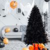 8ft Black Christmas Tree with 600 White LED Lights, 2486 Tips PE+PVC Artificial Tree for Halloween & Holiday Decor