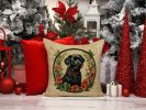 Labrador Retriever Christmas Flowers Throw Pillow Machine Washable, Indoor Outdoor Decorative Pillow for Couch, Bed or Patio, 18Hx18W