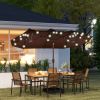 Double-sided Outdoor Patio Umbrella with Solar Lights and Base, Dining Table Umbrella Push Button Tilt, Coffee