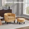 Velvet Accent Chair with Ottoman, Modern Barrel Chair Armchair for Living Room, Bedroom, Yellow