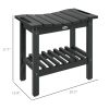 Outsunny 2-Tier Shower Bench, HDPE Weather Resistant Outdoor Side Table with Non-Slip Pads, Handles for Patio, Pool, Black