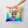 NEW Hippie Animal Deer Throw Pillow Machine Washable, Indoor Outdoor Decorative Pillow for Couch, Bed or Patio, 18Hx18W