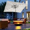 9 x 7 ft Patio Umbrella Outdoor Table Market with Crank Solar LED Lights Tilt Button for Deck Pool White