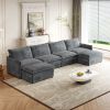 Corduroy Fabric 4-Seater Comfy Cloud Couch with 2 Movable Footrest for Living Room,Oversized Deep Seat U-Shaped Couch Set