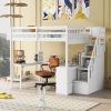 Full Size Loft Bed with Built-in L-Shaped Desk and Three-Tier Storage Shelves,and Attached Storage Staircase, White(Old SKU: GX001809AAK)