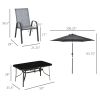 8 Pieces Outdoor Dining Table and Chairs, with Adjustable Table Umbrella, Fast-Drying Fabric, 6 Chairs and Dining Table, Grey