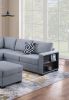 Contemporary Functional Sectional Sofa 4pc Set Gray Boucle Couch Loveseat w Built-in Shelfs Wedge, Ottoman Living Room Furniture L-Shaped Design Couch