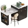 K&K 82.6" Fluted Kitchen Island with Extendable Dining Table for 4-6, Island Table for Kitchen with Power Outlet