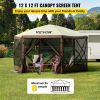 Gazebo Screen Tent, 12 x 12 ft, 6 Sided Pop-up Camping Canopy Shelter Tent with Mesh Windows, Portable Carry Bag, Ground Stakes