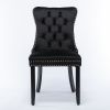 Nikki Collection Modern Tufted Velvet Dining Chairs with Solid Wood Legs and Nailhead Trim, Set of 2, Black