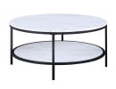 3pc Modern Cocktail Set 1x Round Coffee Table and 2x End Table Black Finish Living Room Wooden Furniture