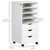 Vertical Filing Cabinet, Mobile File Cabinet on Wheels with 3 Drawers and 4 Open Shelves, Printer Stand with Lockable Casters for Home Office, White