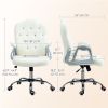 Teddy Fleece Computer Chair, Button Tufted Desk Chair with Swivel Wheels, Adjustable Height White