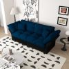 74.8" Queen Pull Out Sofa Bed, 3-in-1 Convertible Sleeper Tufted Sofa with 2 Soft Pillows,Multi-Functional Velvet Loveseat Bed,Blue