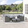 9 Piece Outdoor Rattan Wicker Dining Table and Chairs Furniture Set Space Saving Wicker Chairs w/ Cushions - Gray