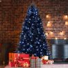 8ft Black Christmas Tree with 600 White LED Lights, 2486 Tips PE+PVC Artificial Tree for Halloween & Holiday Decor
