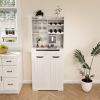 White Buffet Cabinet with Hutch - Modern Farmhouse Kitchen Storage Sideboard with 2 Drawers & Barn Doors