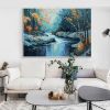 Hand Painted Oil Painting Large Original Landscape Oil Painting On Canvas Tree Home Decor Abstract Blue Nature Painting Living room Wall Art