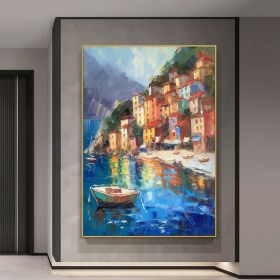 Hand Painted Oil Painting Large Coastal Beach Texture Oil Painting Mediterranean Landscape Oil Painting on Canvas Abstract Canvas Acrylic Painting Liv (style: 01, size: 50x70cm)