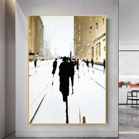 Hand Painted Oil Painting Original Cityscape Oil Painting on Canvas Modern Wall Art Abstract Gold Foil Art Building Figure Outline Painting Living roo (style: 01, size: 60x90cm)