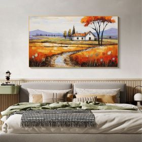Hand Painted Oil Painting Original Village Landscape Oil Painting on Canvas Large Wall Art Minimalist Abstract Wall Art Orange Boho Wall Decor Living (style: 01, size: 100x150)