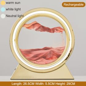 3D Hourglass LED Lamp 360° Moving Sand Art Table Lamp Sandscapes Quicksand Night Light Living Room Accessories Home Decor Gifts (Color: Gold-Red 29CM, Ships From: China)
