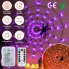 1Pc 3.28FT Spider Web Light with Hairy Spider 70LED Battery Powered Remote Control 8 Lighting Modes Glowing Outdoor Indoor Wall Halloween Decoration