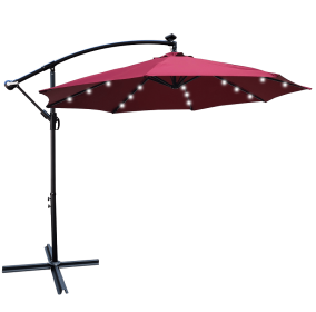 W65627956  Outdoor exposed table lamp Solar umbrella 10 feet Solar lamp umbrella LED lighting umbrella 8 rib umbrella crank / cross base Burgundy Sola (W65627956: W65627956)
