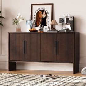 4-Door Large Storage Retro Sideboard with Adjustable Shelves and Long Handles for Kitchen,Dining Room and Living Room (Color: Espresso, Material: MDF)