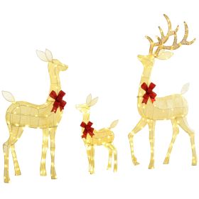 4.5ft 3-Piece Light Up Christmas Deer Family Set of 3, Lighted Reindeer Christmas Decorations with 2 LED Light Modes, Stakes, Zip Ties for Indoor (Color: Silver, Material: Steel)