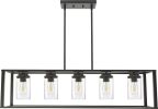 Lighting 5-Light Dining Room Light Modern Pendant Lighting for Kitchen Island with Clear Glass Shade Linear Cage Chandelier Hanging Ceiling Light