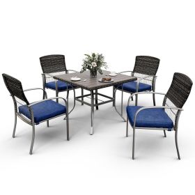 Pamapic Outdoor Dining Sets for 4 with Iron Frame & Rattan Backrest (Color: Blue)