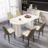 63 "medieval modern cream style MDF dining table and PU dining chair set 4. Assemble Desktop and black metal leg dining chair set