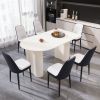 63 "medieval modern cream style MDF dining table and PU dining chair set 4. Assemble Desktop and black metal leg dining chair set