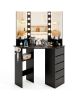 Corner Vanity Desk with 3-Color LED Lighted Mirror and Power Outlet