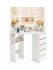 Corner Vanity Desk with 3-Color LED Lighted Mirror and Power Outlet