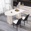63 "medieval modern cream style MDF dining table and PU dining chair set 4. Assemble Desktop and black metal leg dining chair set
