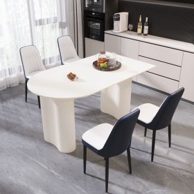 63 "medieval modern cream style MDF dining table and PU dining chair set 4. Assemble Desktop and black metal leg dining chair set (Color: White+White+Blue+4IN1)