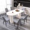 63 "medieval modern cream style MDF dining table and PU dining chair set 4. Assemble Desktop and black metal leg dining chair set