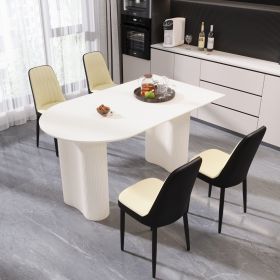 63 "medieval modern cream style MDF dining table and PU dining chair set 4. Assemble Desktop and black metal leg dining chair set (Color: White+Black+Beige+4IN1)