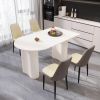 63 "medieval modern cream style MDF dining table and PU dining chair set 4. Assemble Desktop and black metal leg dining chair set